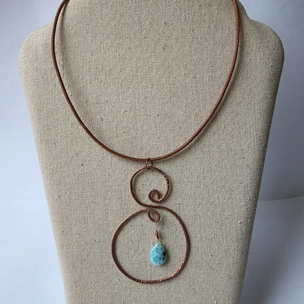 Larimar stone and hammered copper necklace